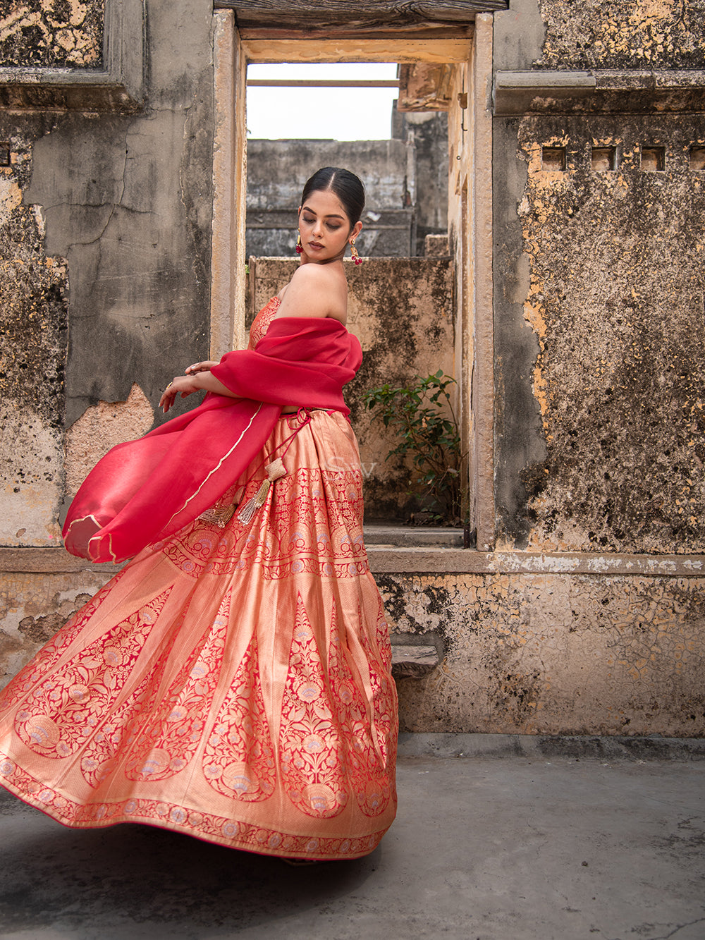 Bright Pink Handloom Banarasi Lehenga - Sacred Weaves