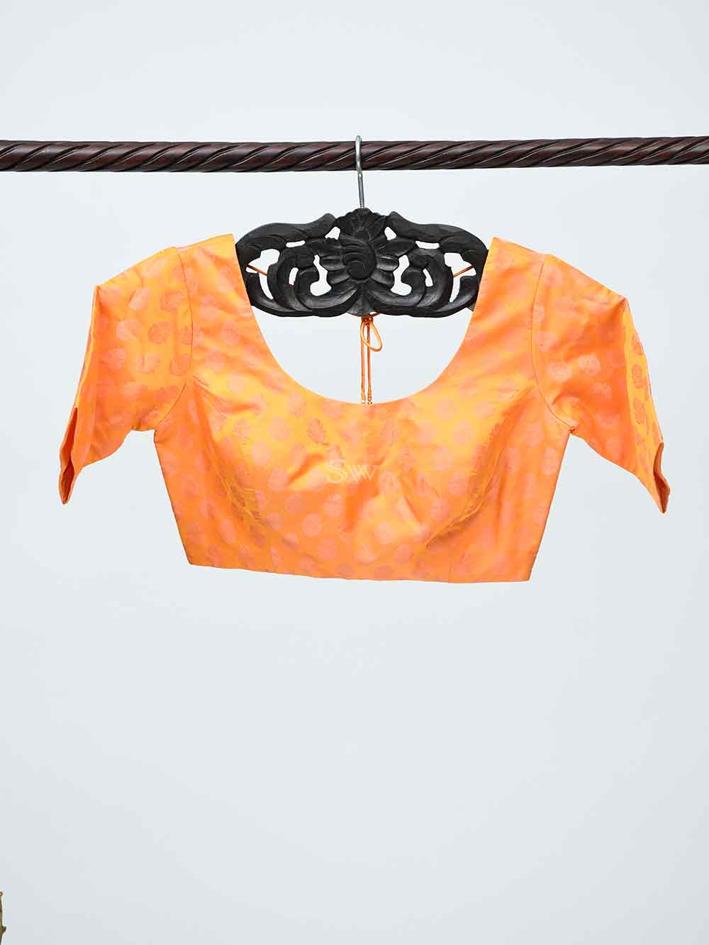 Orange Tanchoi Silk Banarasi Ready-made Blouse - Sacred Weaves