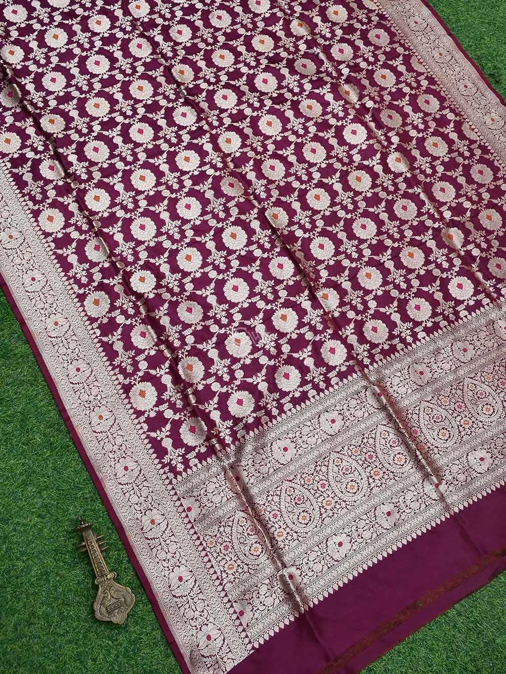 Wine Jaal Katan Silk Handloom Banarasi Dupatta