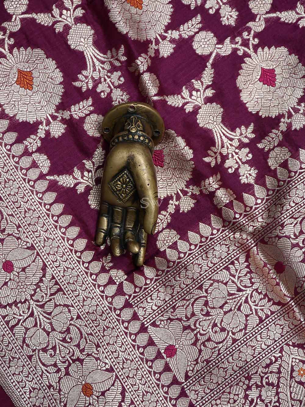 Wine Jaal Katan Silk Handloom Banarasi Dupatta
