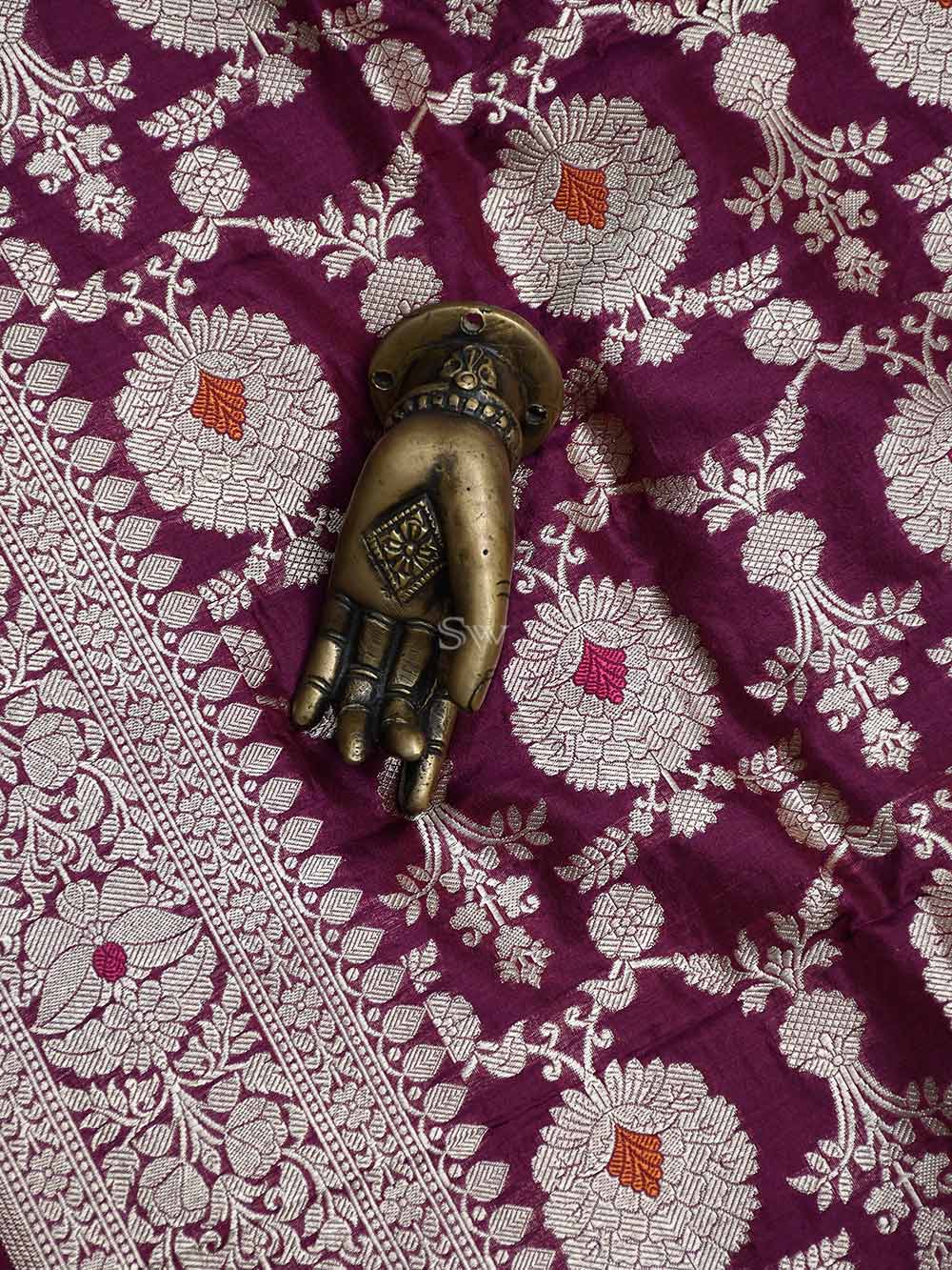 Wine Jaal Katan Silk Handloom Banarasi Dupatta