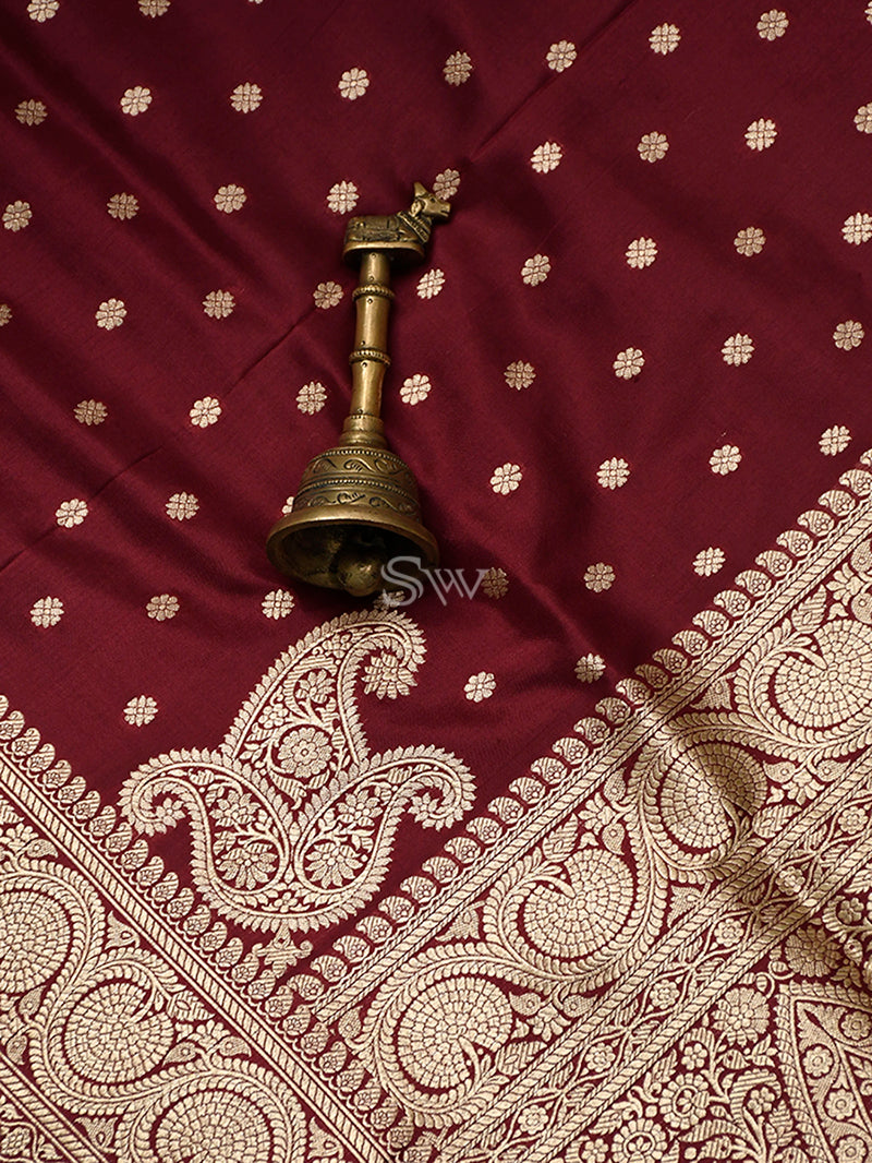 Wine Booti Katan Silk Handloom Banarasi Dupatta - Sacred Weaves