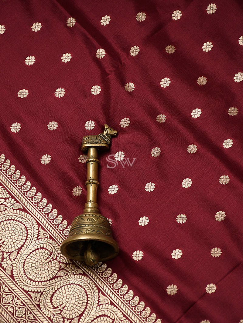 Wine Booti Katan Silk Handloom Banarasi Dupatta - Sacred Weaves