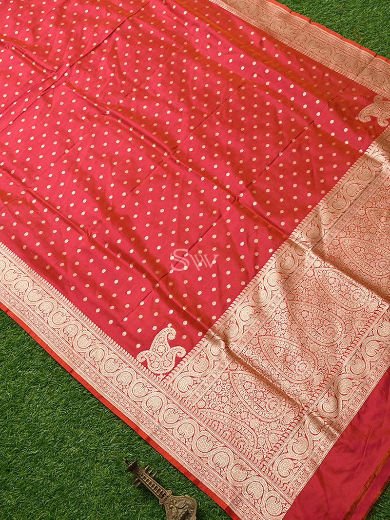 Pink-Orange Booti Katan Silk Handloom Banarasi Dupatta - Sacred Weaves