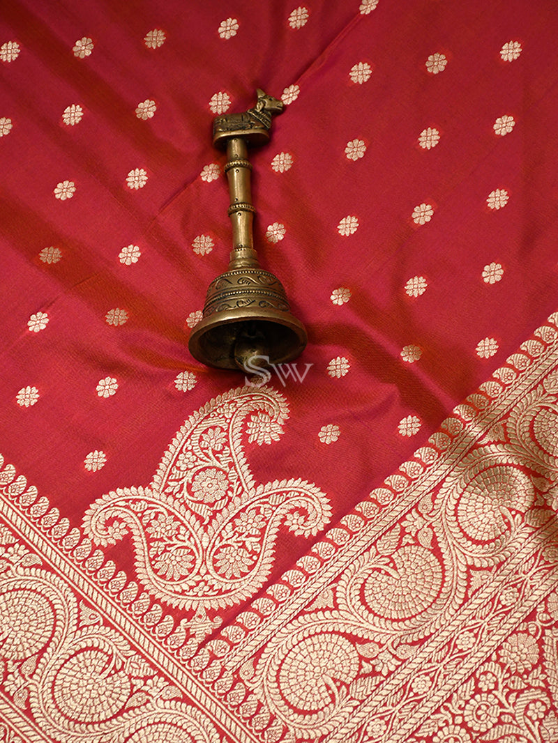 Pink-Orange Booti Katan Silk Handloom Banarasi Dupatta - Sacred Weaves