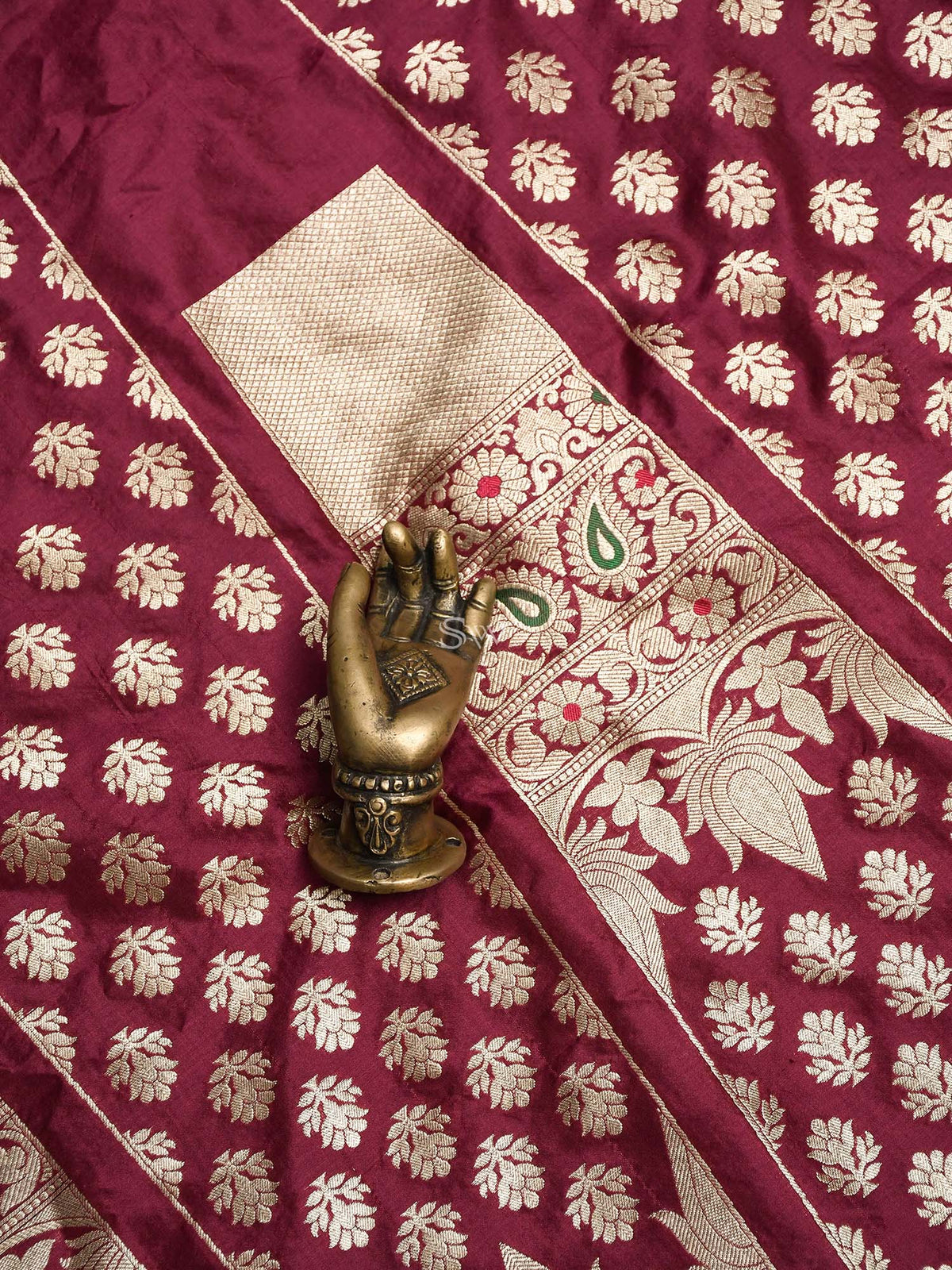 Wine Meenakari Silk Handloom Banarasi Lehenga -sacred Weaves