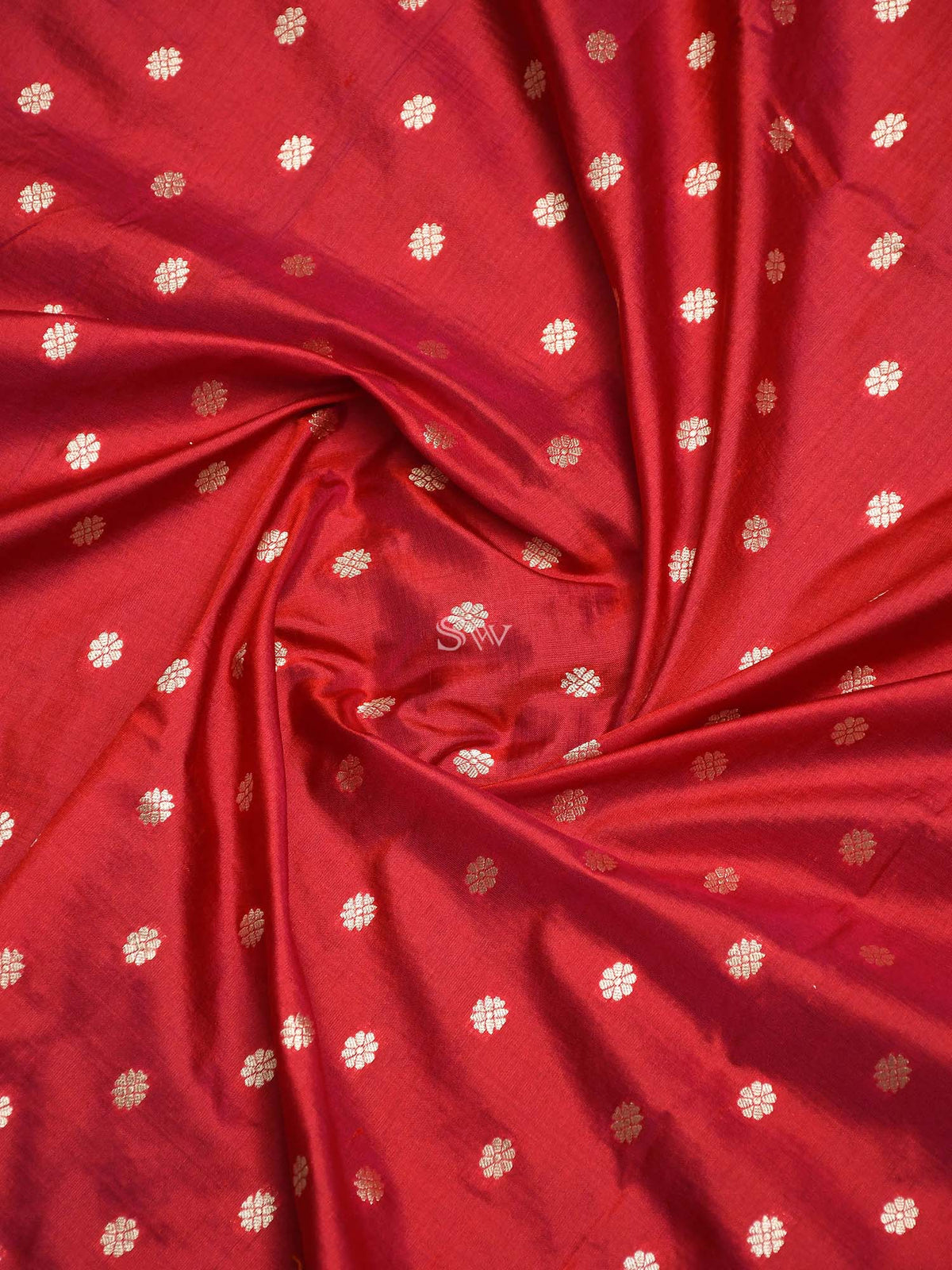 Red Booti Katan Silk Handloom Banarasi Dupatta - Sacred Weaves