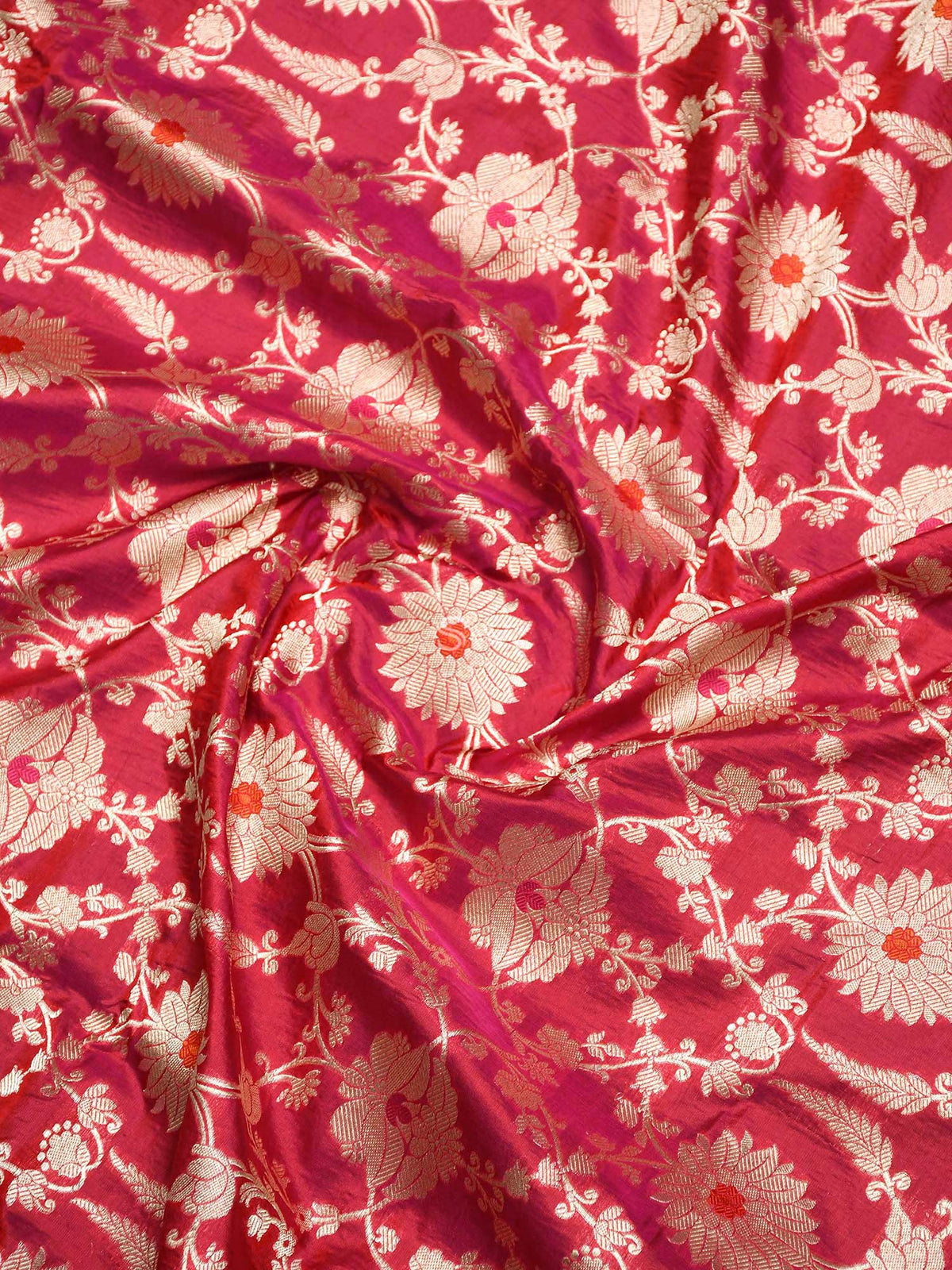 Pink Red Jaal Katan Silk Handloom Banarasi Dupatta - Sacred Weaves