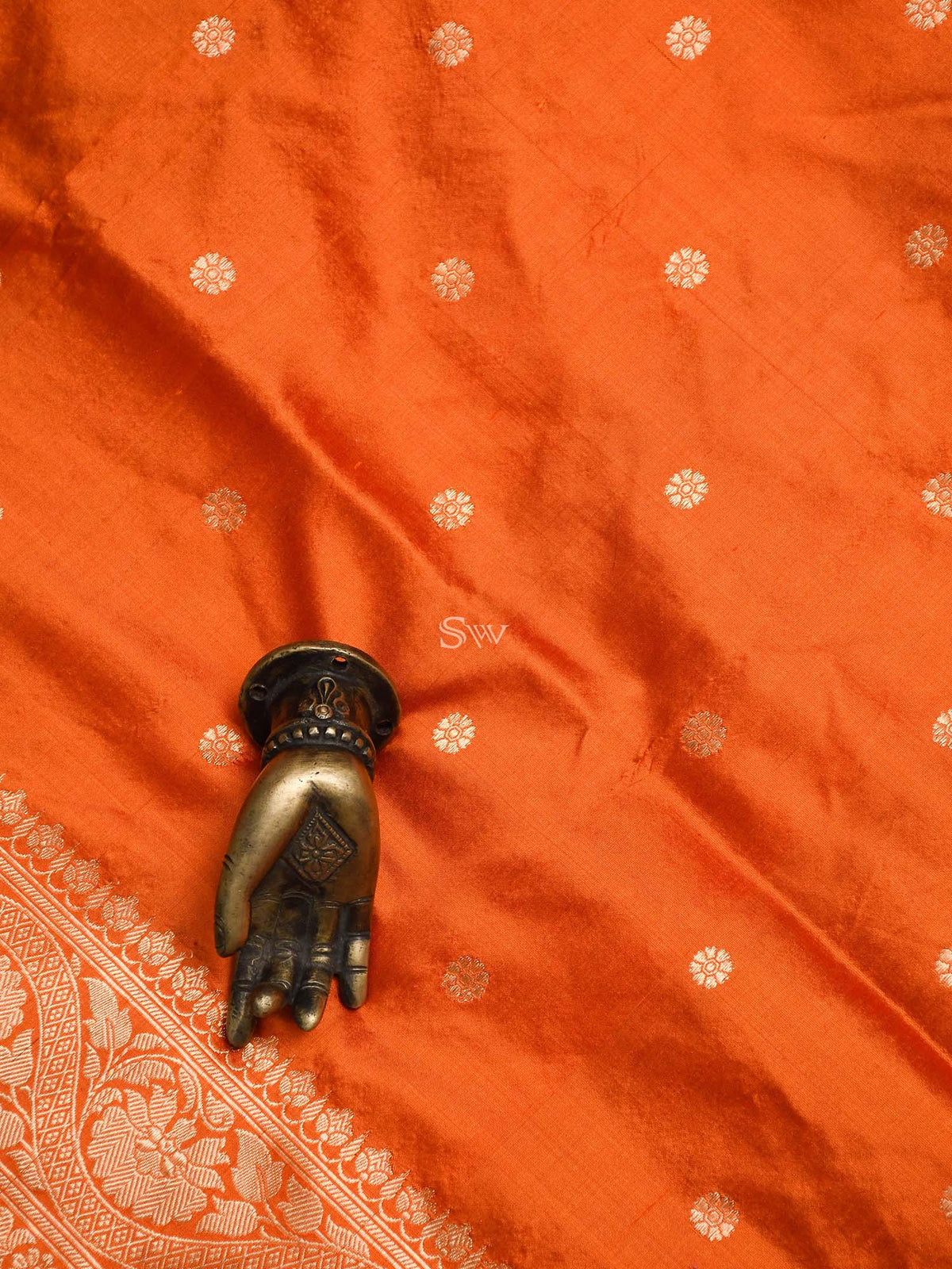 Orange Booti Katan Silk Handloom Banarasi Dupatta - Sacred Weaves