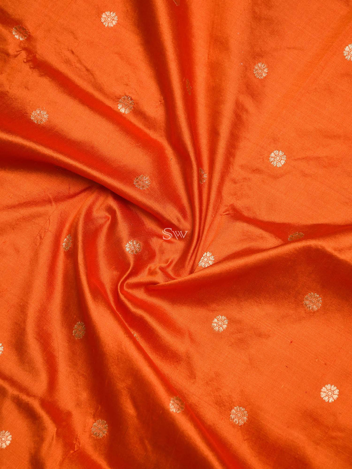 Orange Booti Katan Silk Handloom Banarasi Dupatta - Sacred Weaves