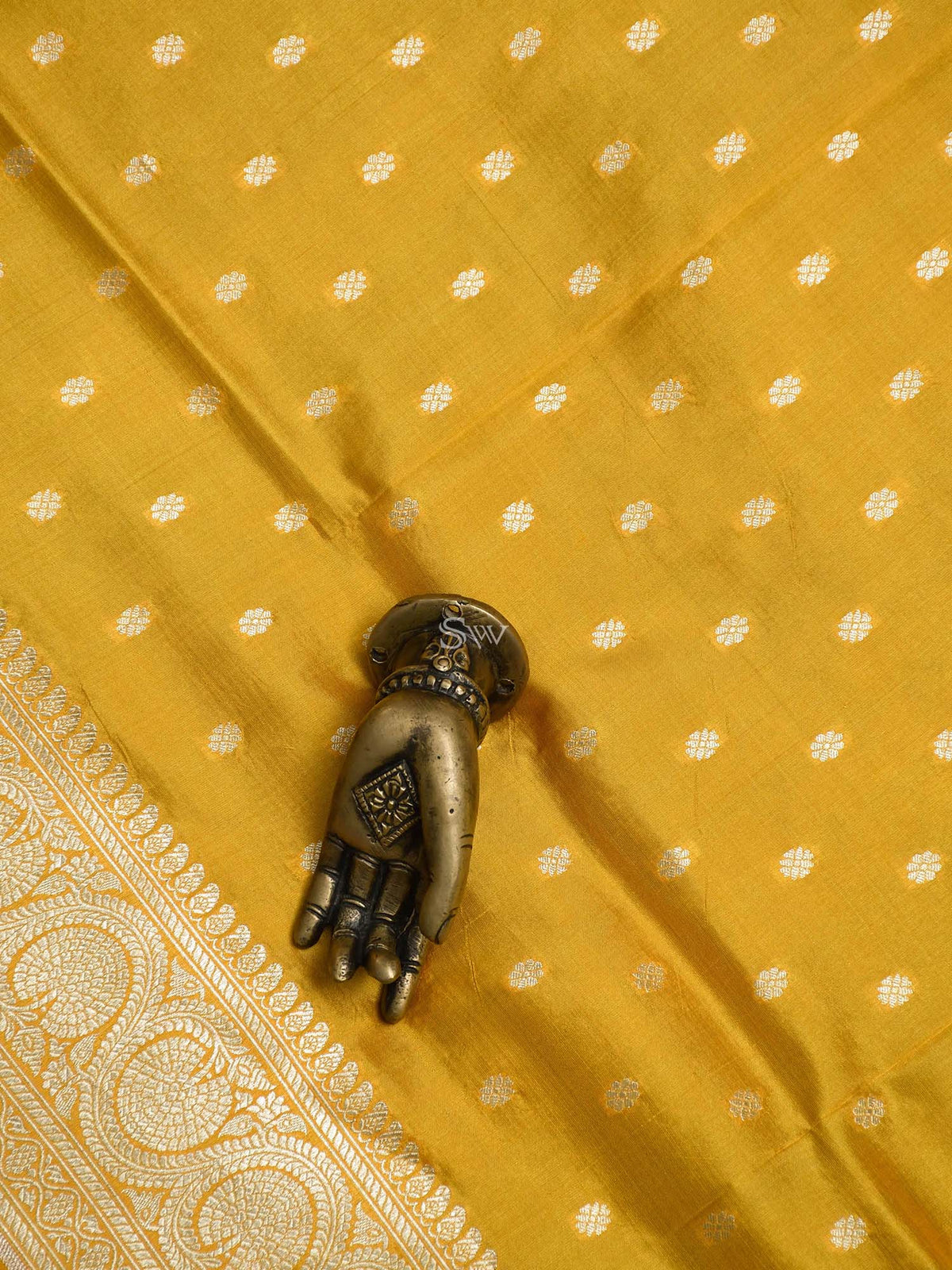 Yellow Booti Katan Silk Handloom Banarasi Dupatta - Sacred Weaves