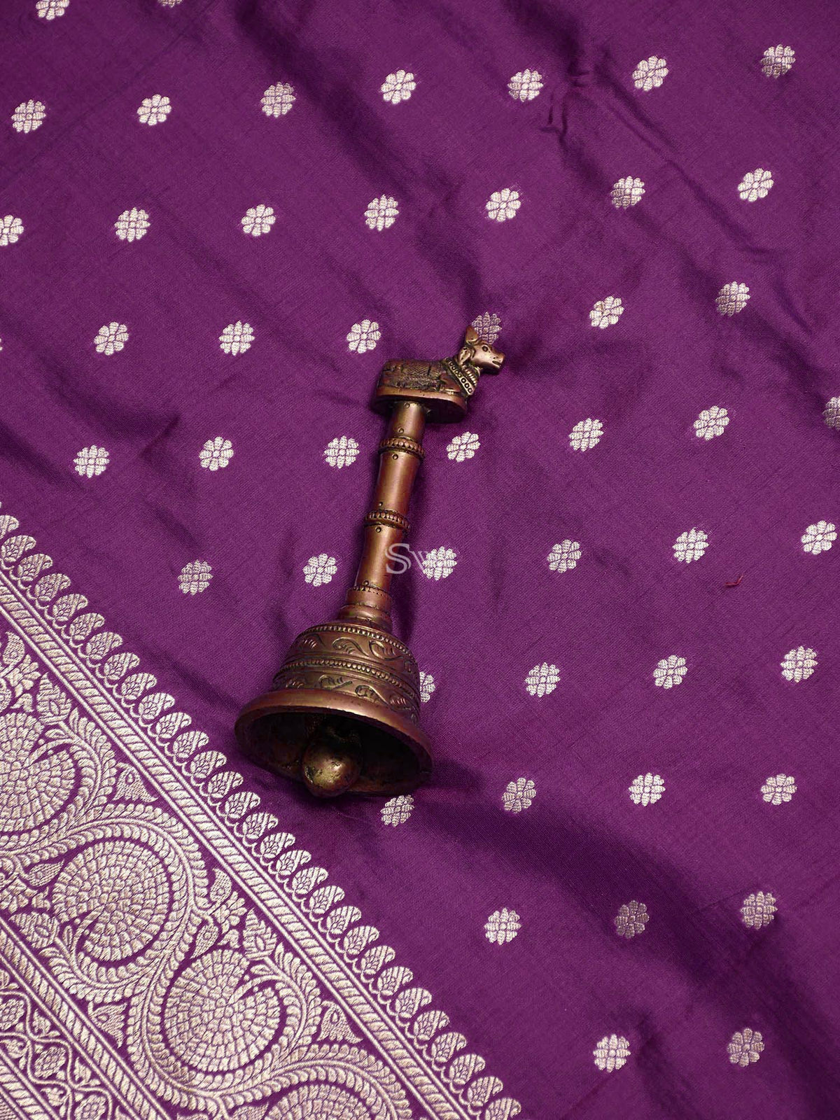 Purple Booti Katan Silk Handloom Banarasi Dupatta - Sacred Weaves