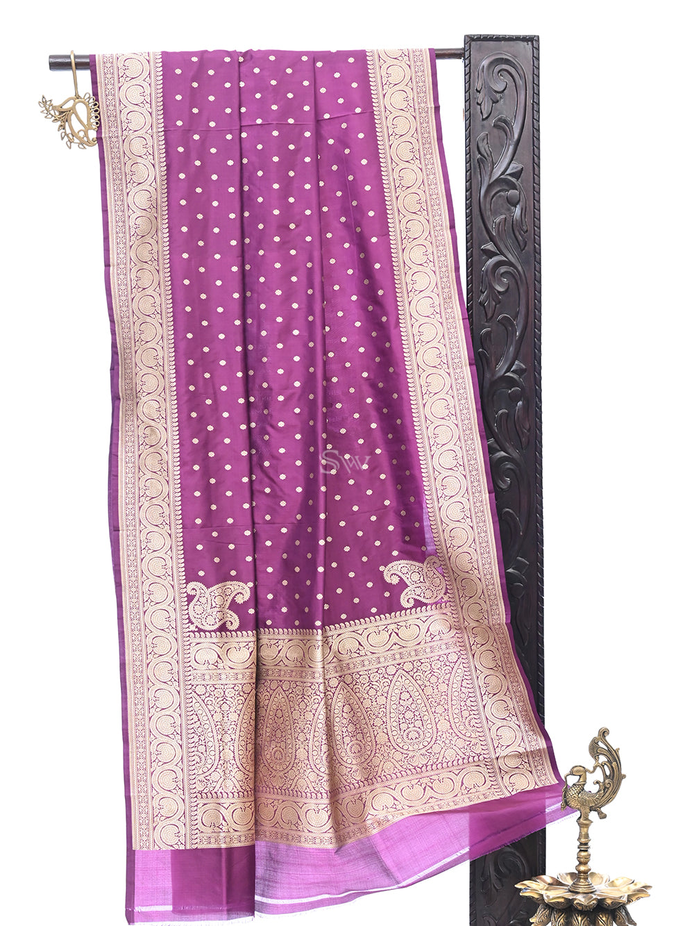 Purple Booti Katan Silk Handloom Banarasi Dupatta - Sacred Weaves