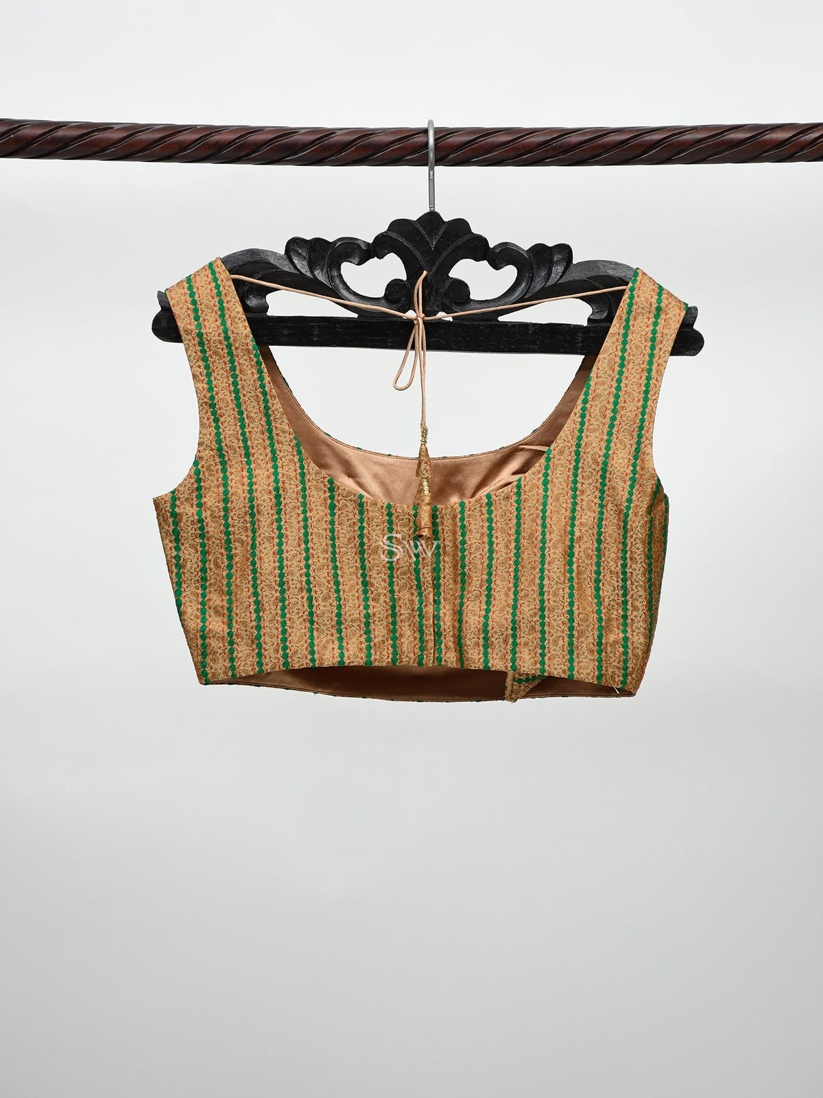 Dark Beige Uppada Silk Banarasi Ready-Made Blouse - Sacred Weaves