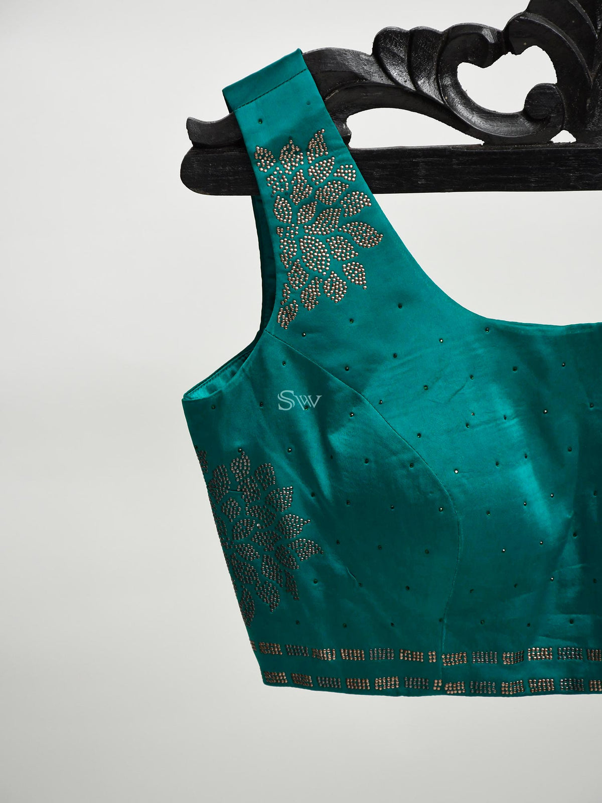 Teal Green Swarovski Ready-made Blouse - Sacred Weaves