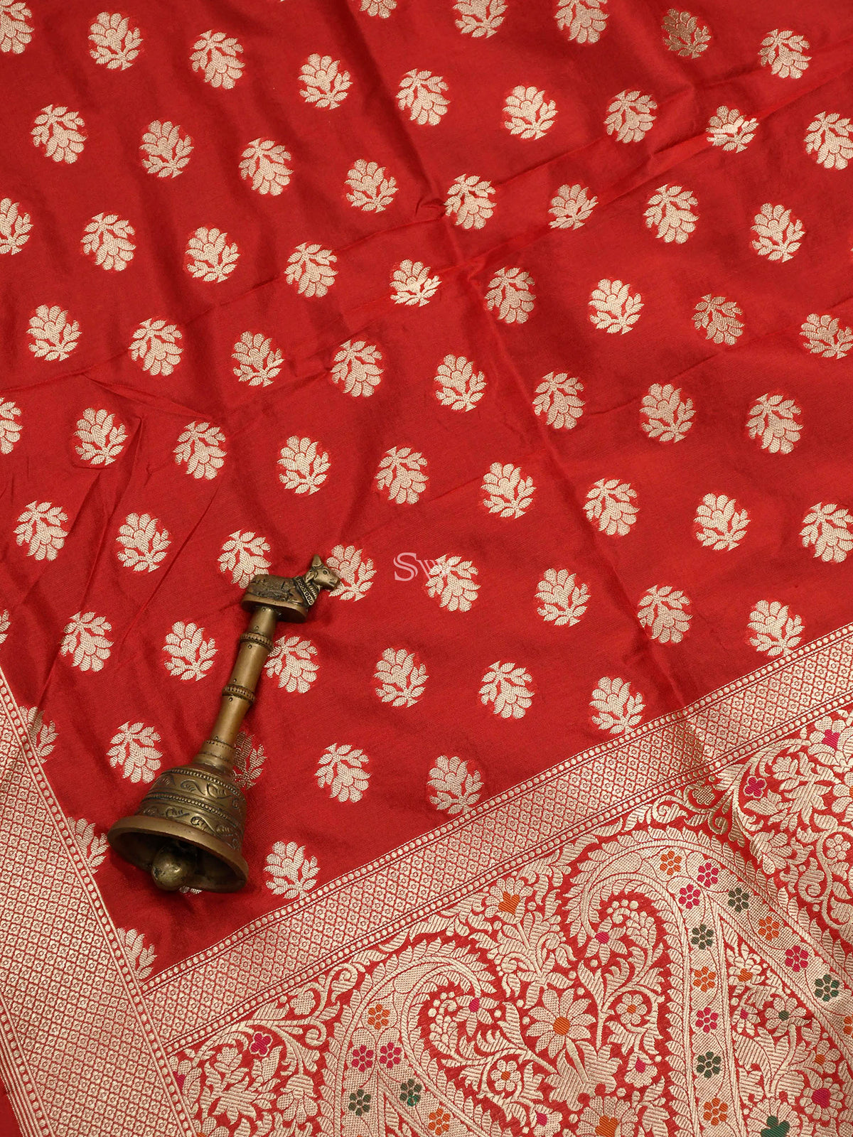 Red Meenakari Silk Handloom Banarasi Lehenga - Sacred Weaves