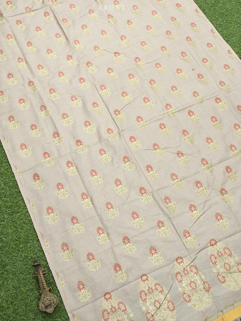 Beige Moonga Tussar Silk Handloom Banarasi Suit - Sacred Weaves