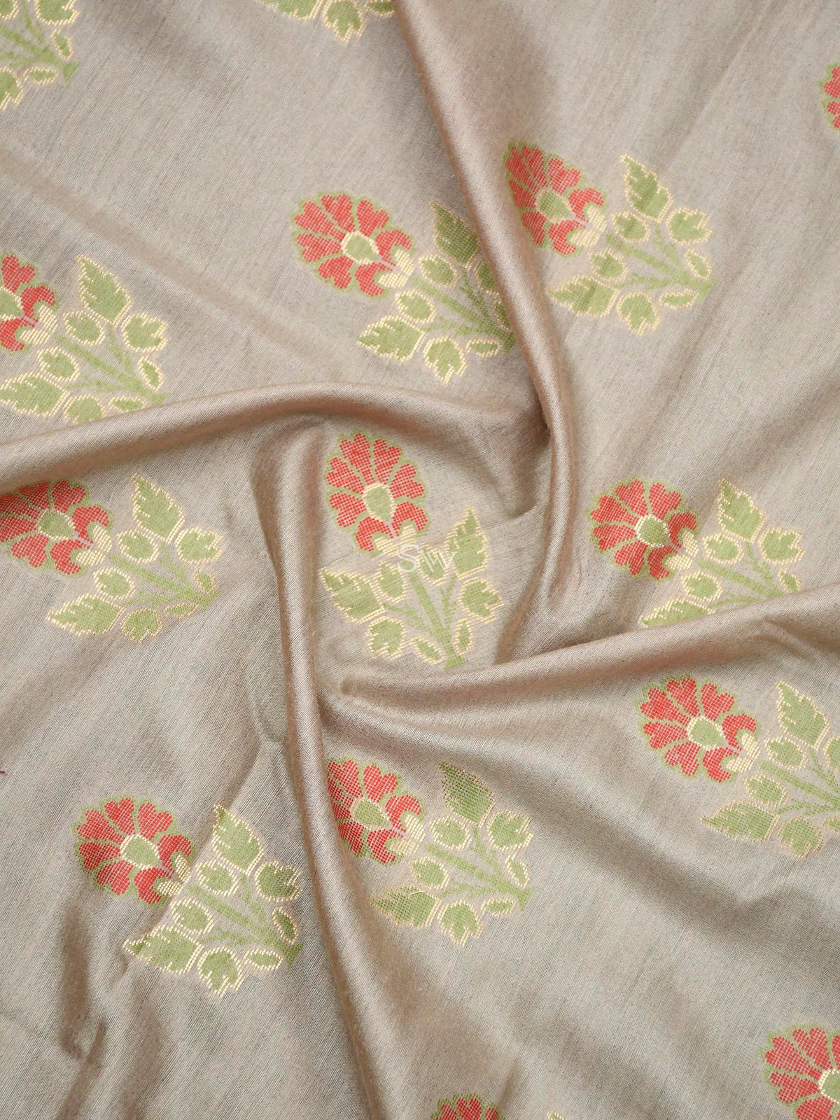 Beige Moonga Tussar Silk Handloom Banarasi Suit - Sacred Weaves