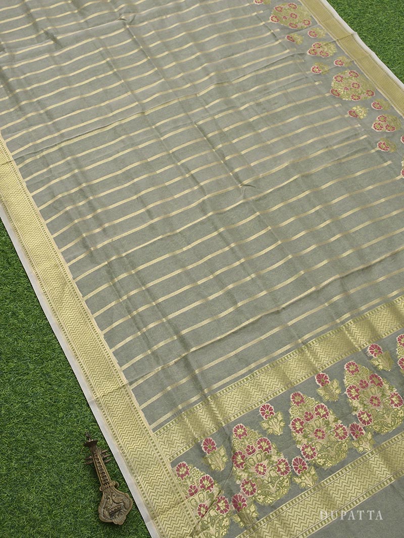Beige Moonga Tussar Silk Handloom Banarasi Suit - Sacred Weaves