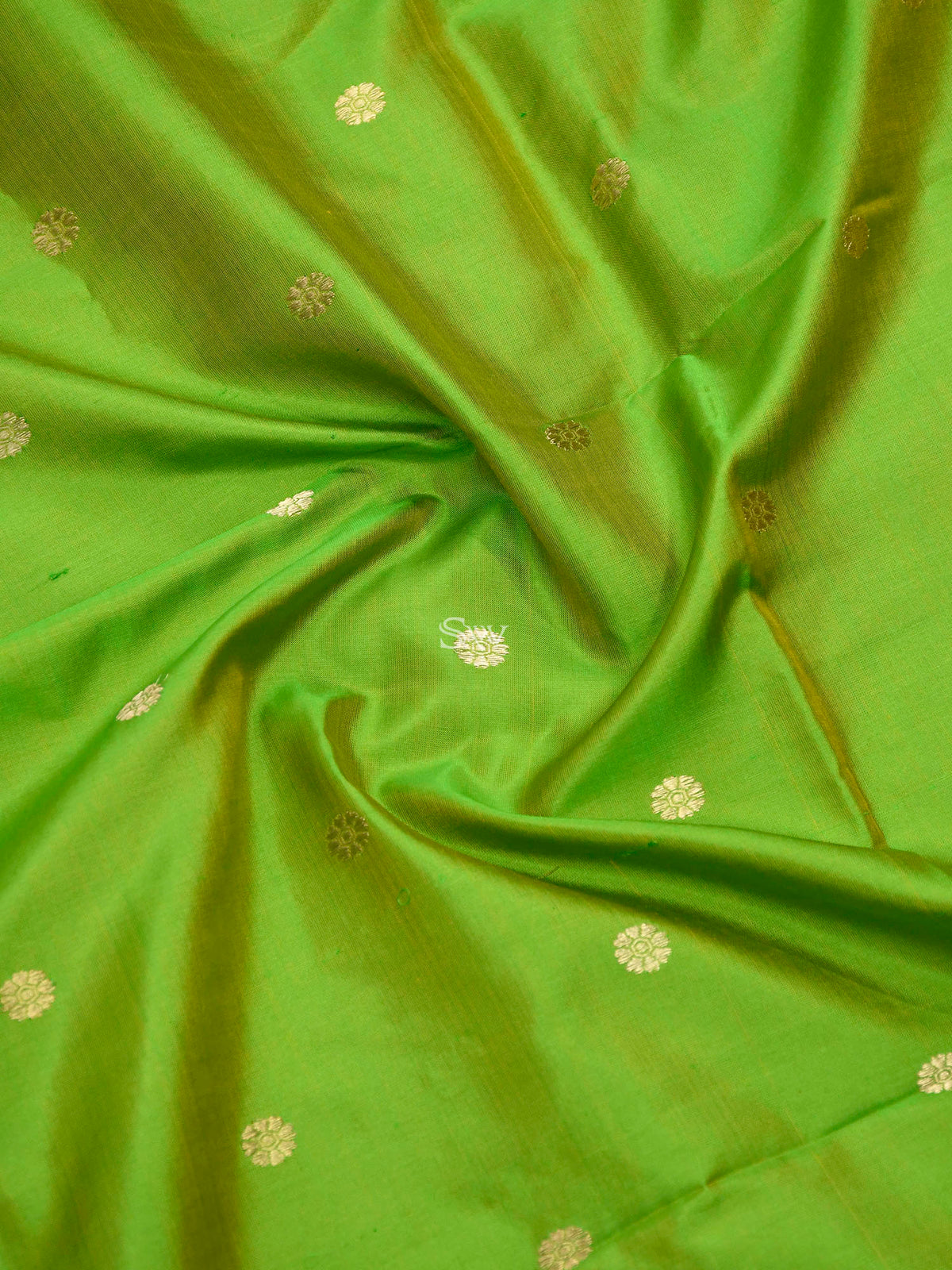 Lime Green Yellow Booti Katan Silk Handloom Banarasi Dupatta - Sacred Weaves