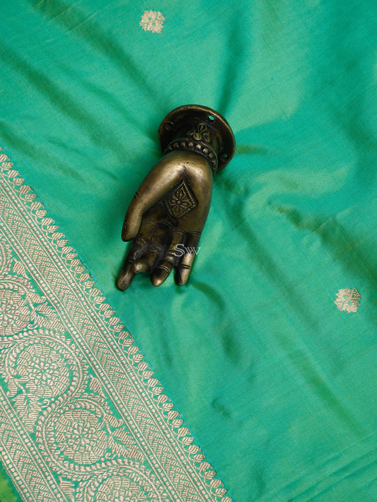 Sea Green Katan Silk Handloom Banarasi Suit - Sacred Weaves
