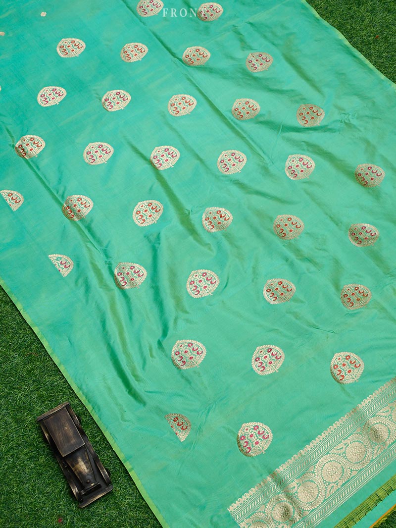 Sea Green Katan Silk Handloom Banarasi Suit - Sacred Weaves