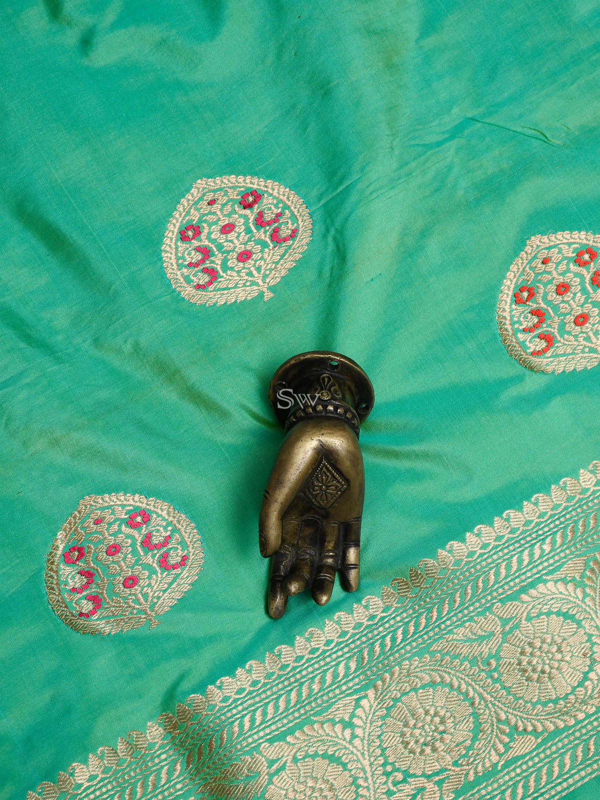 Sea Green Katan Silk Handloom Banarasi Suit - Sacred Weaves