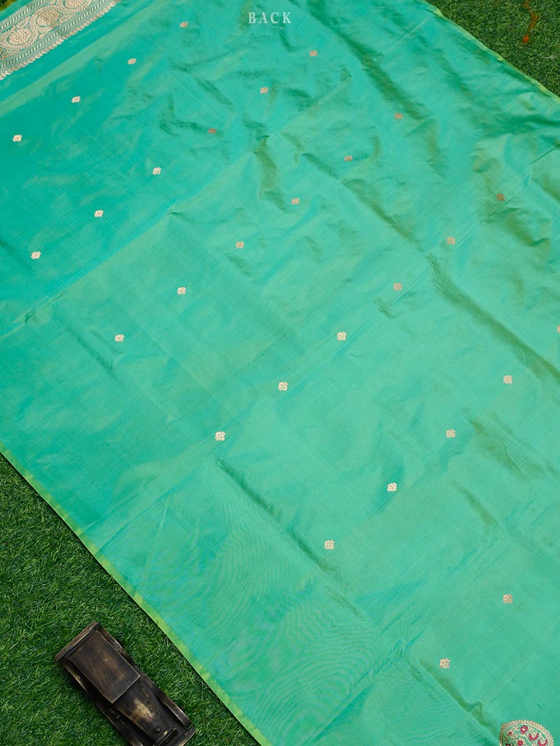 Sea Green Katan Silk Handloom Banarasi Suit - Sacred Weaves