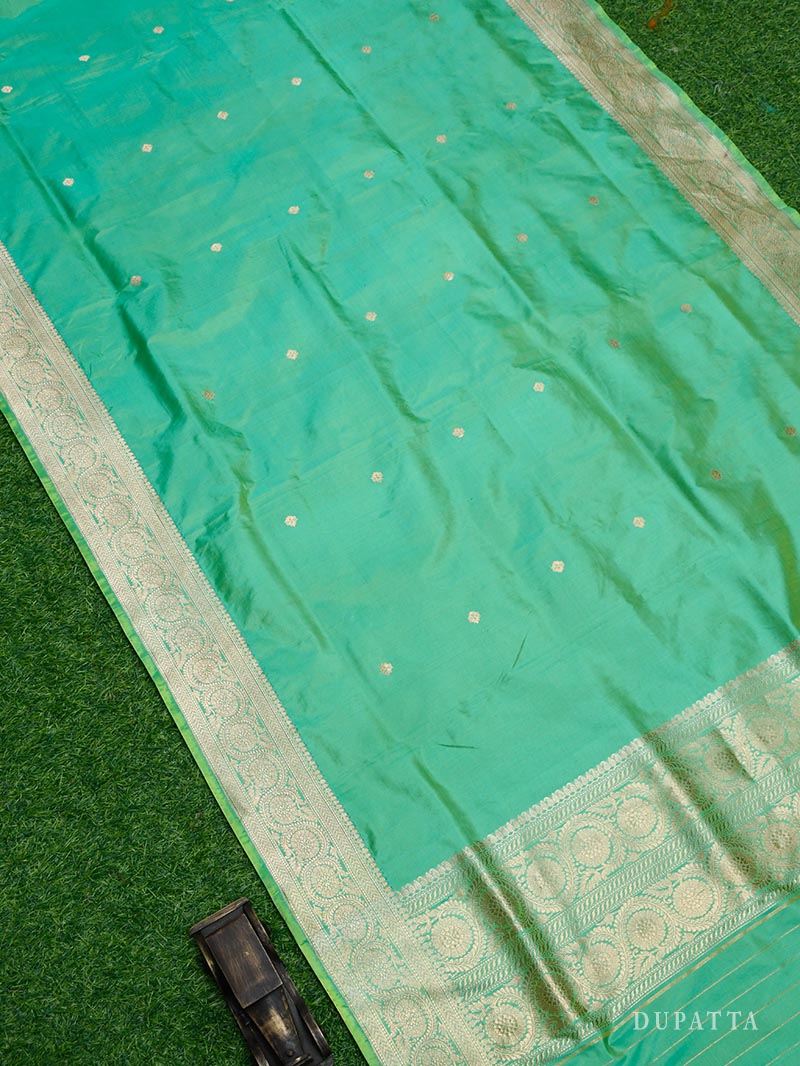 Sea Green Katan Silk Handloom Banarasi Suit - Sacred Weaves