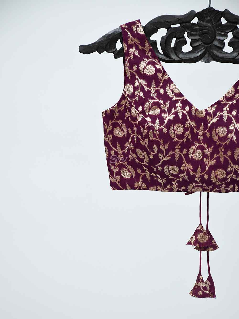 Wine Georgette Banarasi Ready-made Blouse - Sacred Weaves