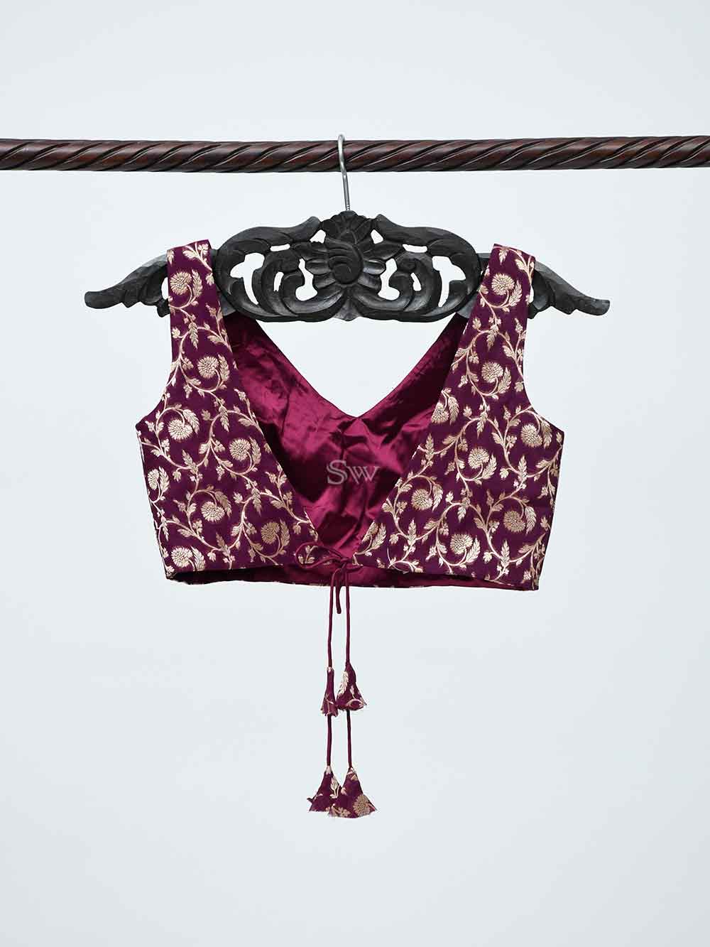 Wine Georgette Banarasi Ready-made Blouse - Sacred Weaves