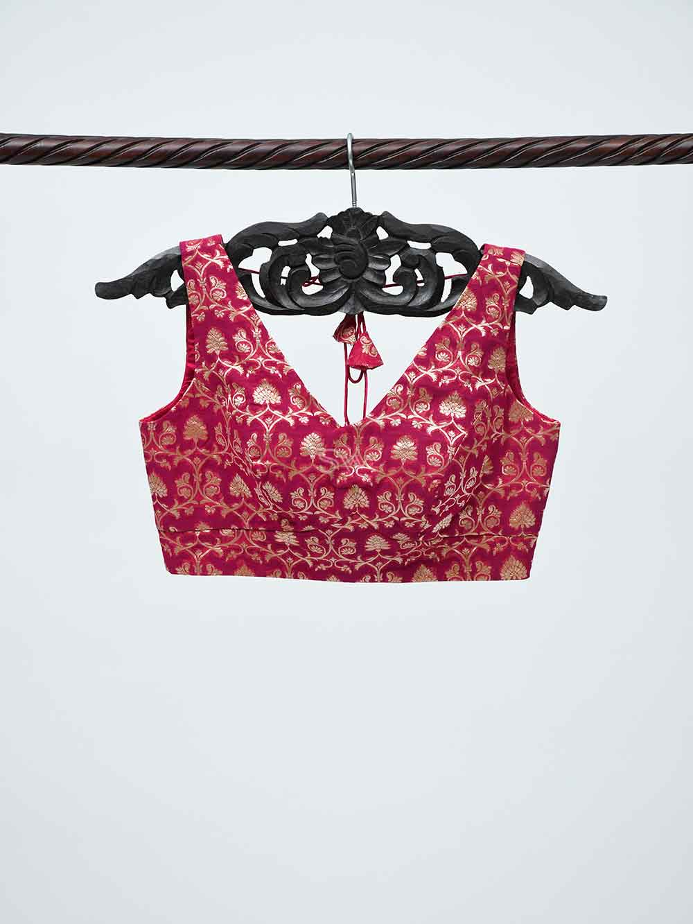 Dark Pink Georgette Banarasi Ready-made Blouse - Sacred Weaves