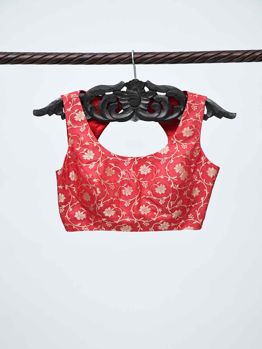 Red Georgette Banarasi Ready-made Blouse - Sacred Weaves
