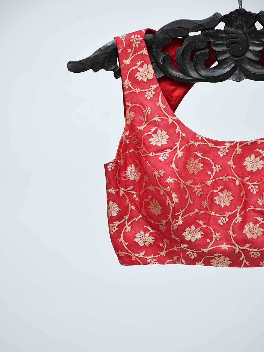 Red Georgette Banarasi Ready-made Blouse - Sacred Weaves