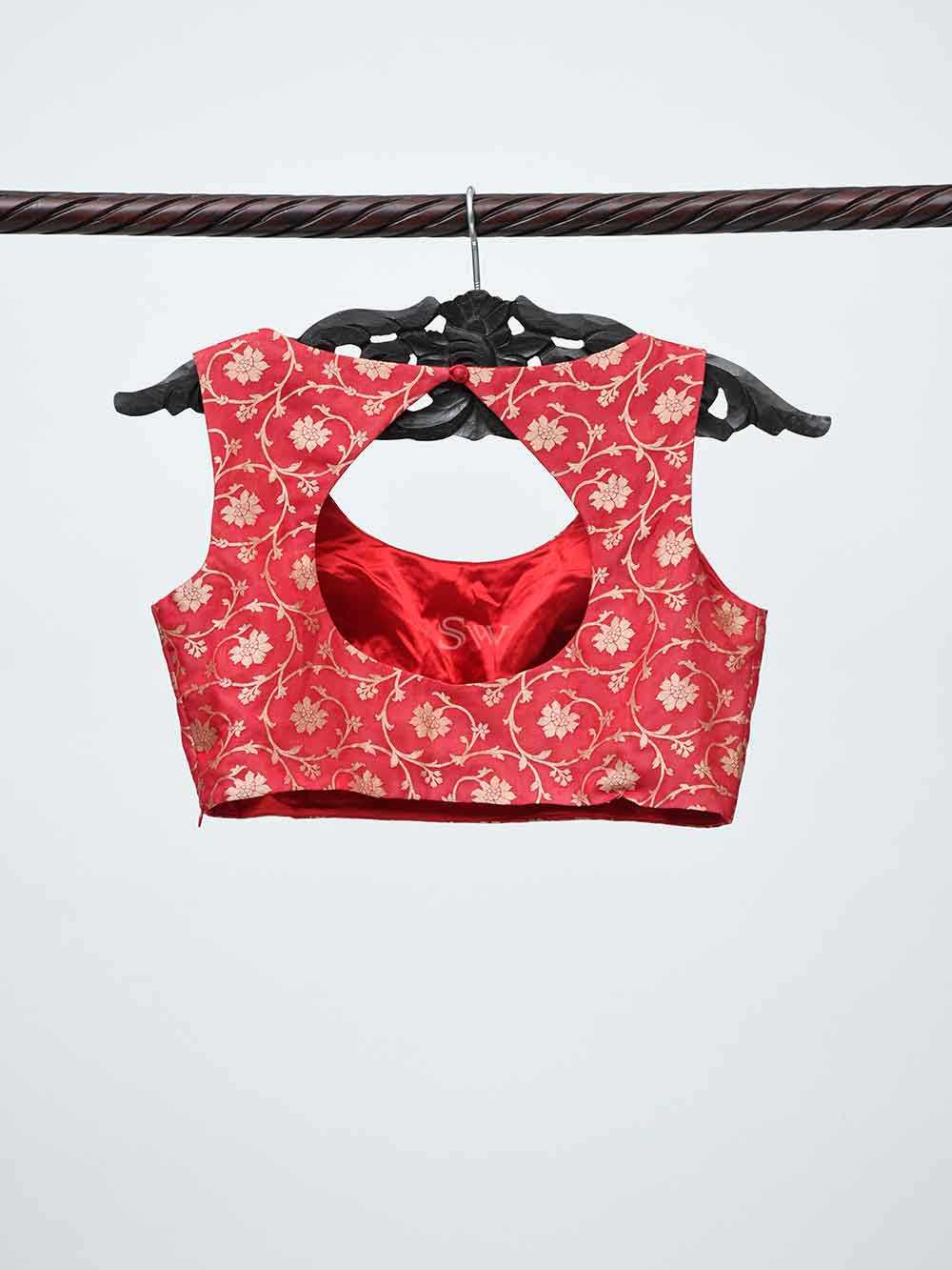 Red Georgette Banarasi Ready-made Blouse - Sacred Weaves