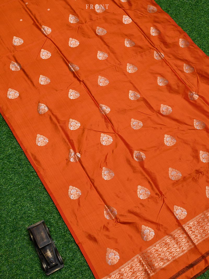 Dark Orange Katan Silk Handloom Banarasi Suit - Sacred Weaves
