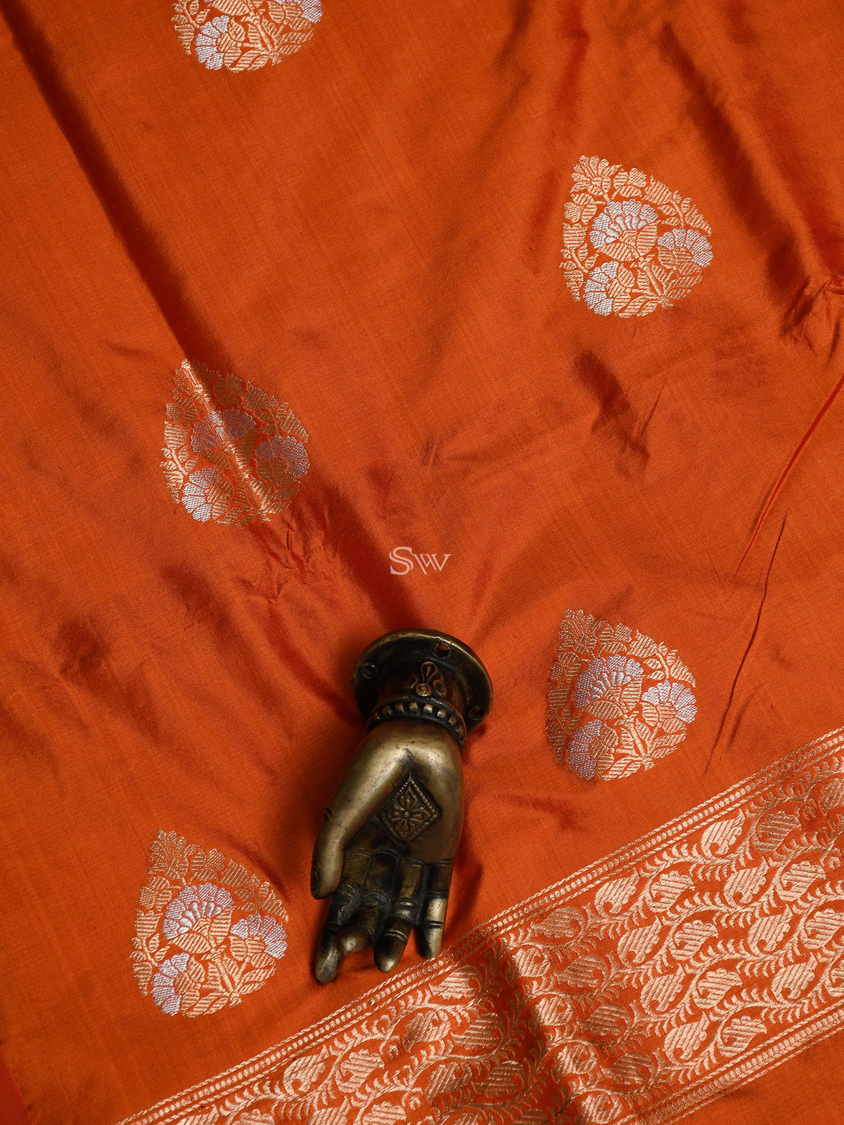 Dark Orange Katan Silk Handloom Banarasi Suit - Sacred Weaves