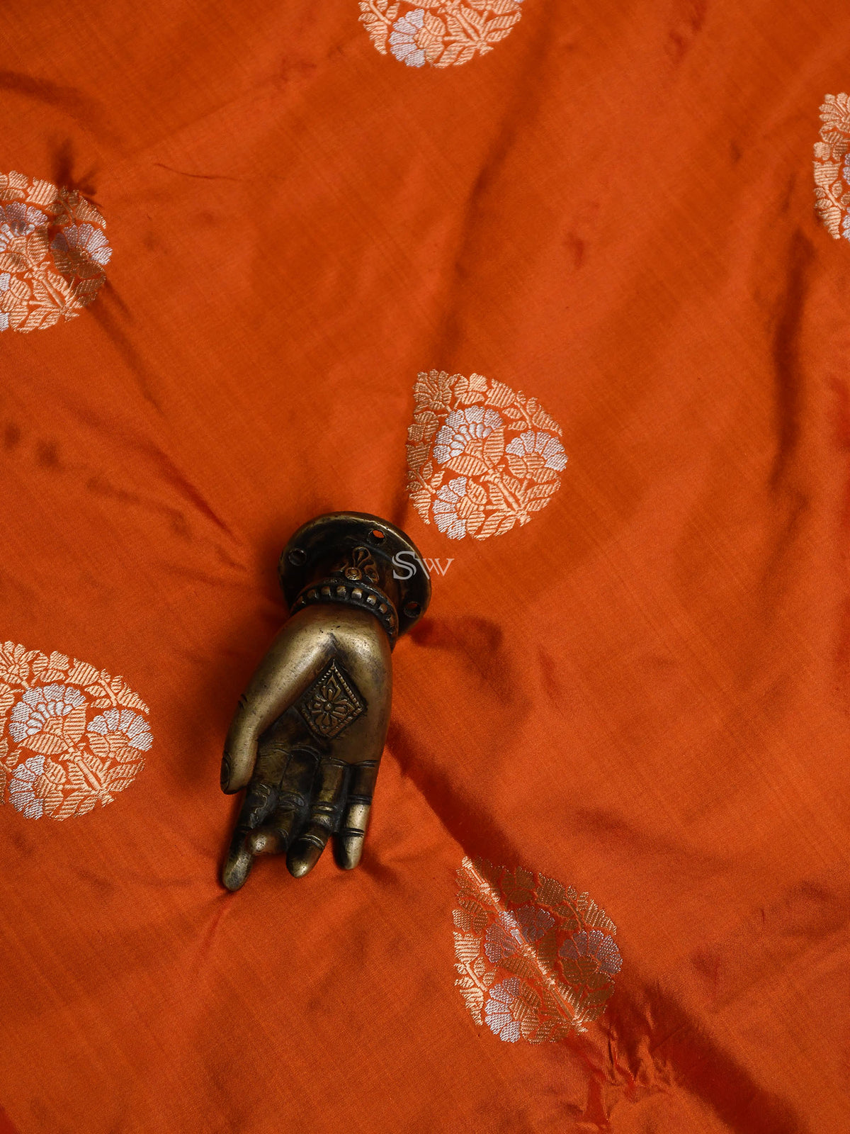 Dark Orange Katan Silk Handloom Banarasi Suit - Sacred Weaves