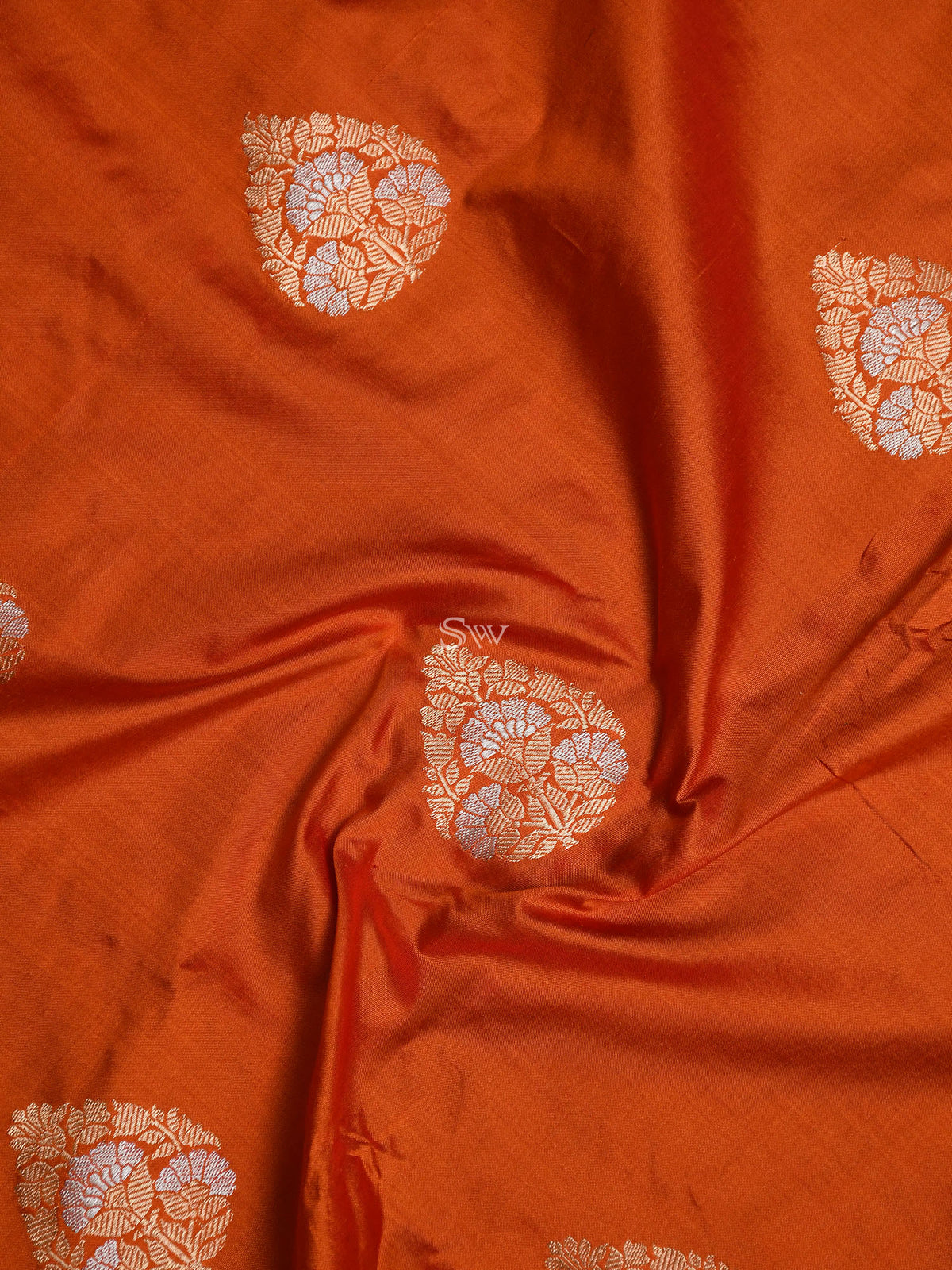 Dark Orange Katan Silk Handloom Banarasi Suit - Sacred Weaves