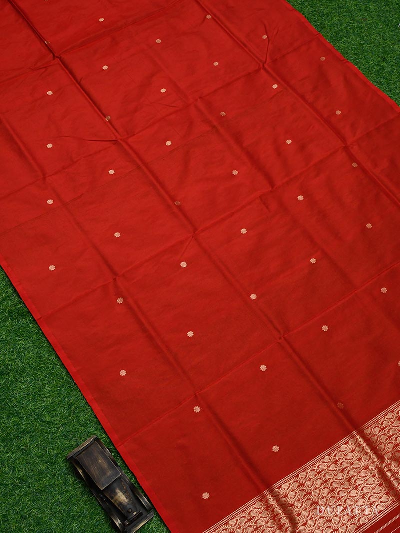 Dark Orange Katan Silk Handloom Banarasi Suit - Sacred Weaves