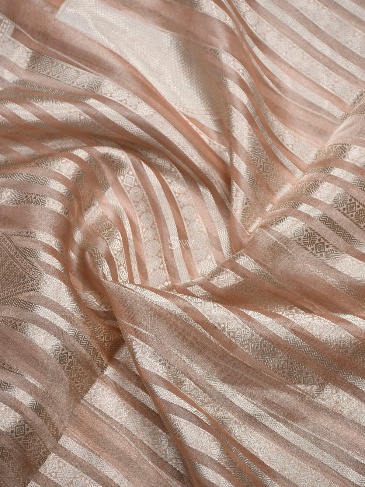 Pastel Peach Tissue Handloom Banarasi Lehenga - Sacred Weaves