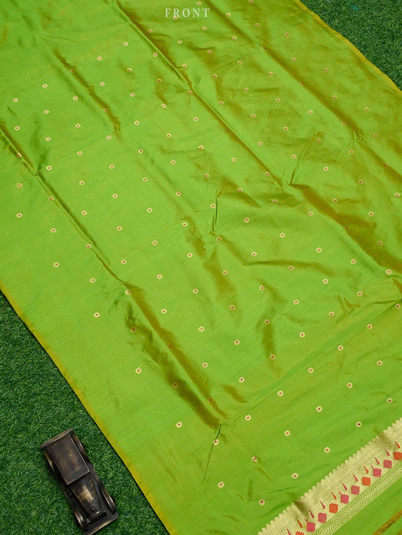 Parrot Green Katan Silk Handloom Banarasi Suit - Sacred Weaves