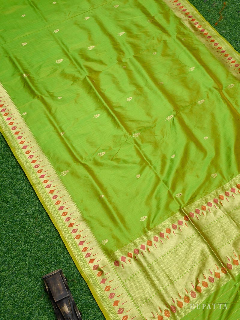 Parrot Green Katan Silk Handloom Banarasi Suit - Sacred Weaves