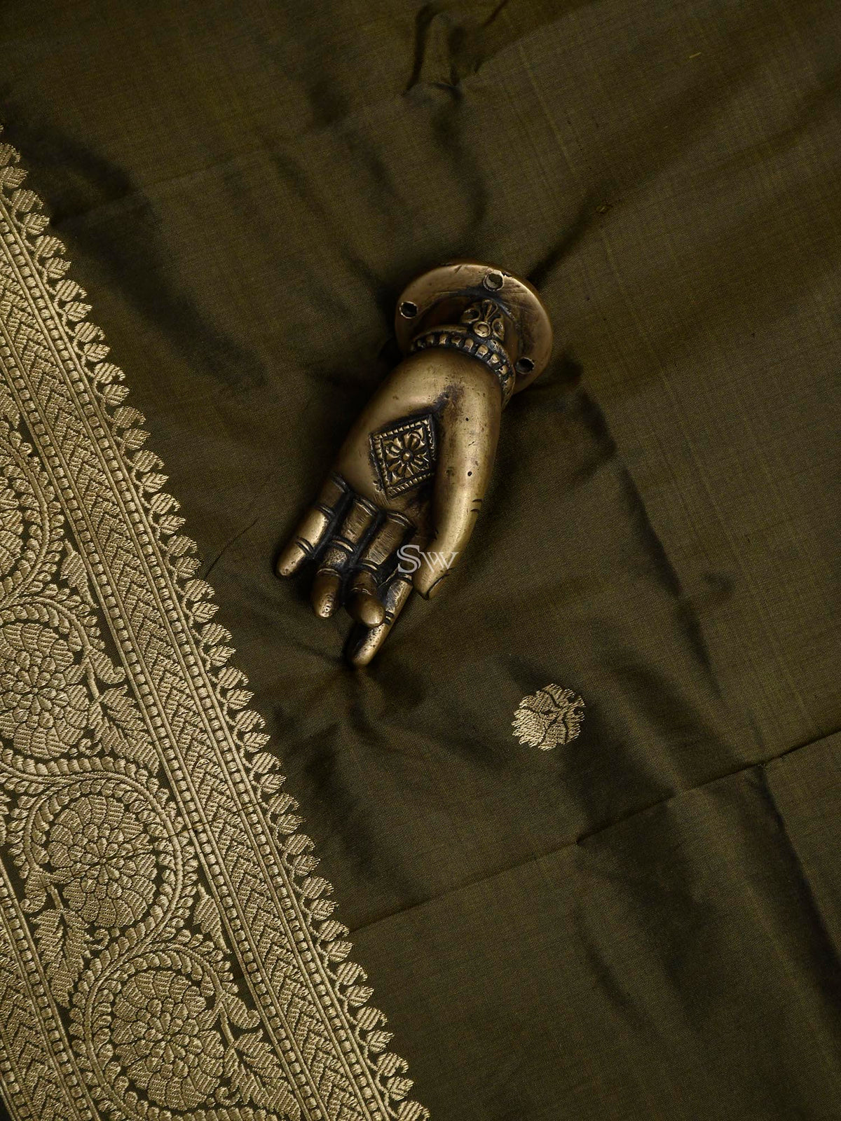 Dark Moss Green Katan Silk Handloom Banarasi Suit - Sacred Weaves