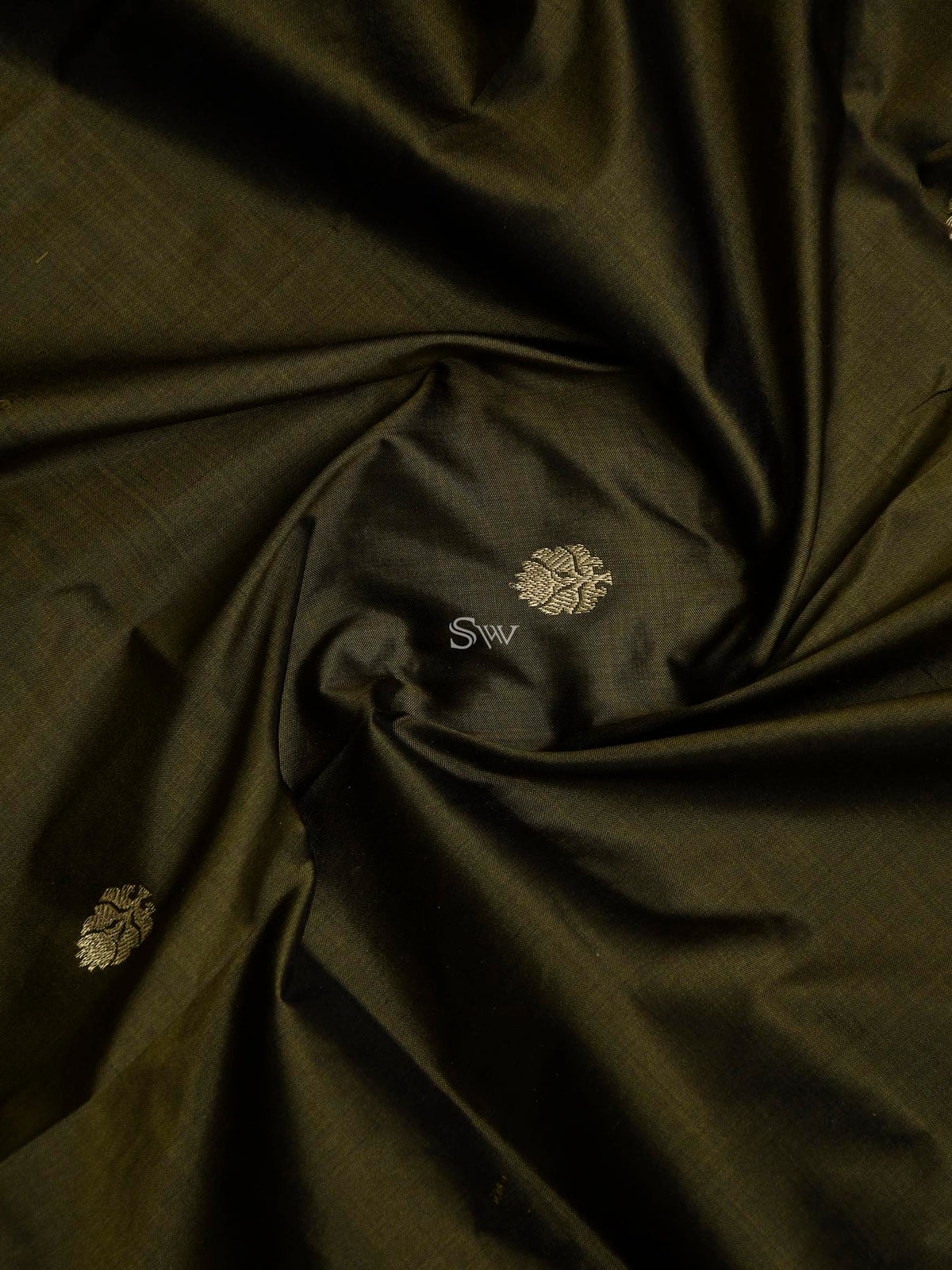 Dark Moss Green Katan Silk Handloom Banarasi Suit - Sacred Weaves