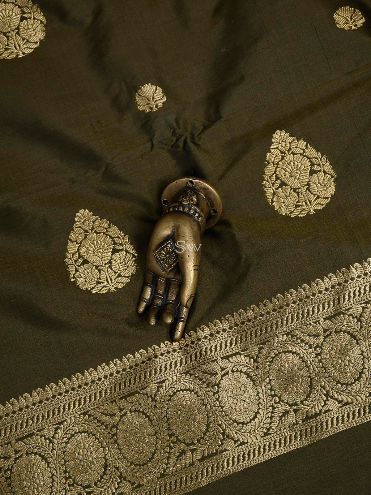 Dark Moss Green Katan Silk Handloom Banarasi Suit - Sacred Weaves