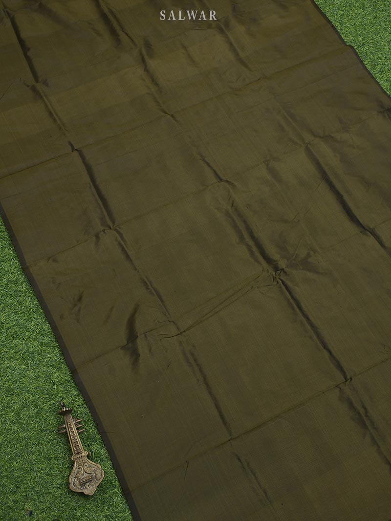 Dark Moss Green Katan Silk Handloom Banarasi Suit - Sacred Weaves