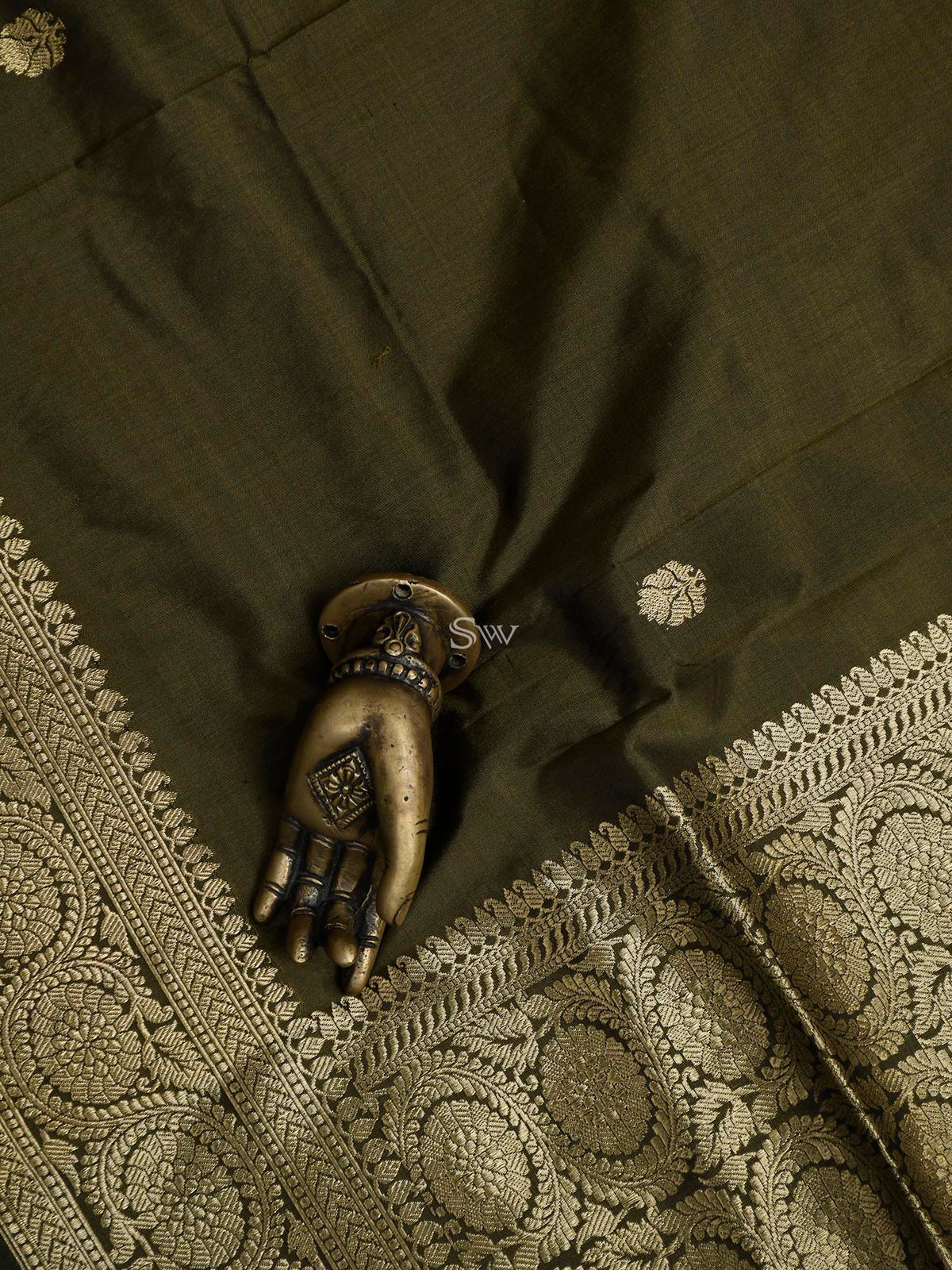 Dark Moss Green Katan Silk Handloom Banarasi Suit - Sacred Weaves