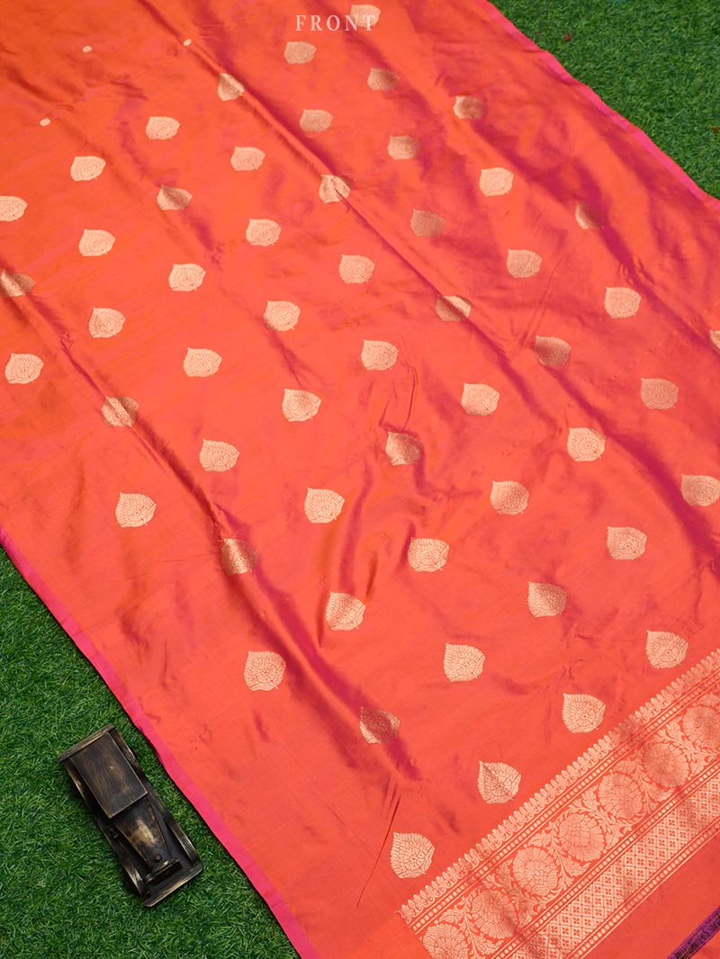 Orange Magenta Katan Silk Handloom Banarasi Suit - Sacred Weaves