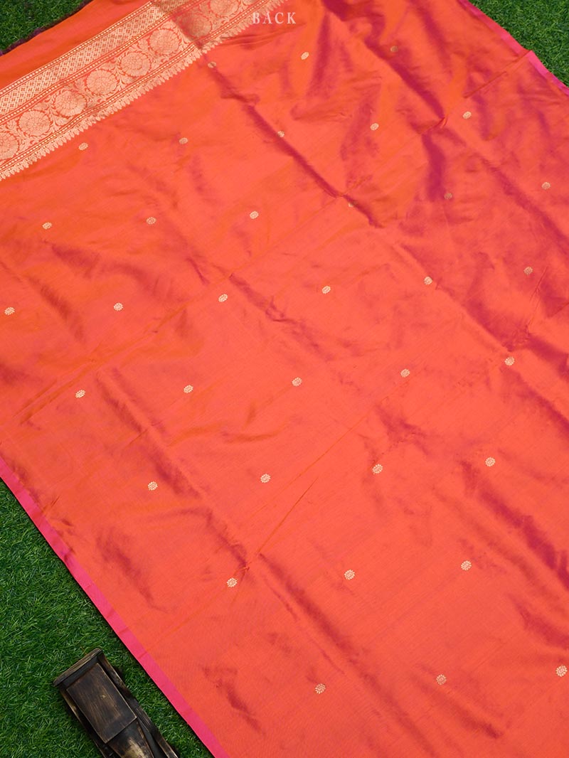 Orange Magenta Katan Silk Handloom Banarasi Suit - Sacred Weaves